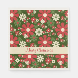 Serviette En Papier Fleurs Rétro 60s 70s Joyeux Noël Floral