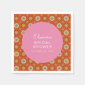 Serviette En Papier Fleurs Rétro Années 60 Orange Rose Personnalisé Ma (Devant)