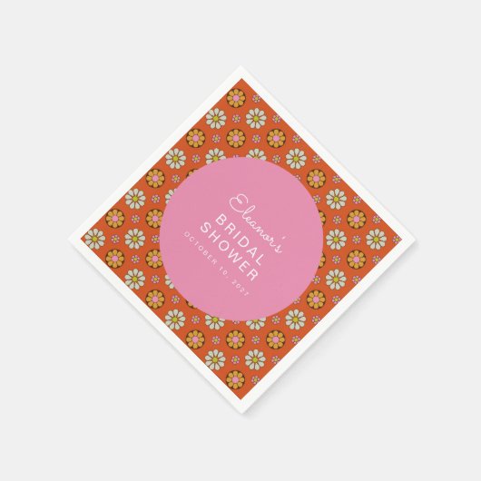 Serviette En Papier Fleurs Rétro Années 60 Orange Rose Personnalisé Ma (Coin)