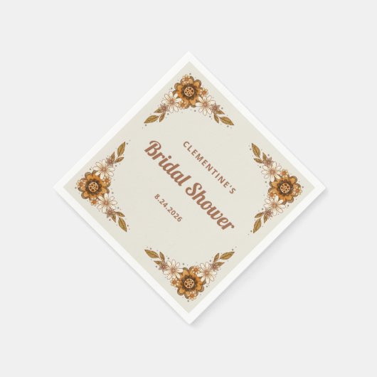 Serviette En Papier Fleurs Rétro Boho | Baby Shower de Mariage (Coin)
