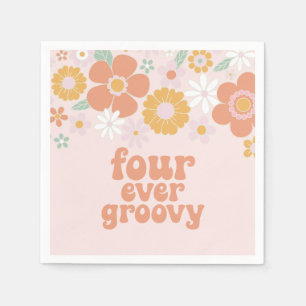 Serviette En Papier Fleurs Rétro Florales quatre ans pour toujours gro