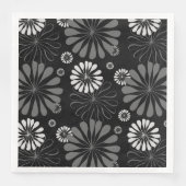 Serviette En Papier Fleurs rétro noir et blanc (Devant)