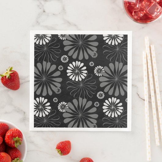 Serviette En Papier Fleurs rétro noir et blanc (En situation)