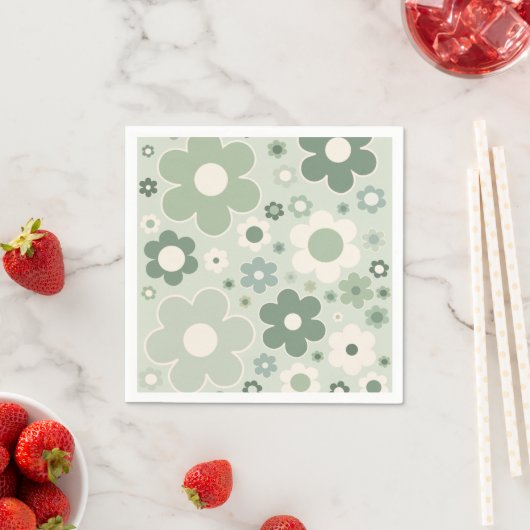 Serviette En Papier Fleurs rétro Sage Vert Abstrait Floral (En situation)