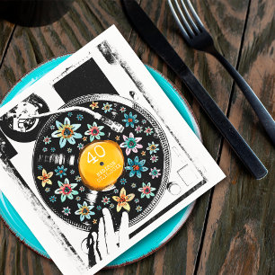 Serviette En Papier Fleurs Rétro sur Vinyle Personnalisé pour Annivers