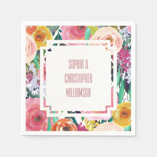 Serviette En Papier Fleurs romantiques colorées (Devant)