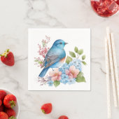 Serviette En Papier Fleurs romantiques et oiseau bleu (En situation)