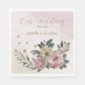 Serviette En Papier fleurs romantiques roses et champagne (Devant)