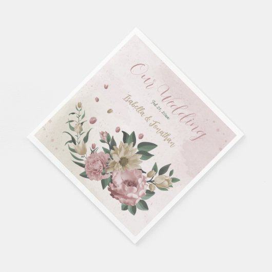 Serviette En Papier fleurs romantiques roses et champagne (Coin)