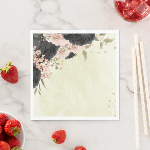 Serviette En Papier fleurs rose blush noir mariage