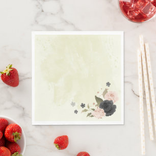 Serviette En Papier fleurs rose blush noir mariage