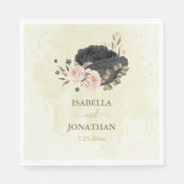 Serviette En Papier fleurs rose blush noir mariage (Devant)