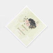 Serviette En Papier fleurs rose blush noir mariage (Coin)