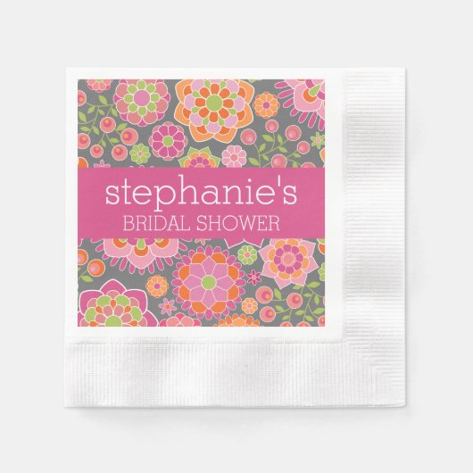 Serviette En Papier Fleurs rose chaud et vert lime - Baby Shower (Devant)