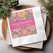 Serviette En Papier Fleurs rose chaud et vert lime - Baby Shower