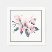 Serviette En Papier Fleurs rose et gris Aquarelle classique (Devant)
