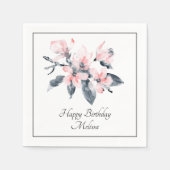 Serviette En Papier Fleurs rose et gris Aquarelle classique Anniversai (Devant)