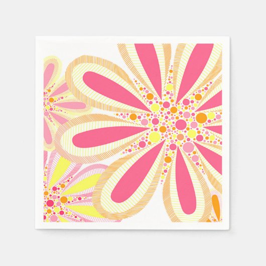 Serviette En Papier Fleurs rose et jaune (Devant)