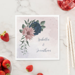 Serviette En Papier fleurs rose et marine botaniques mariage