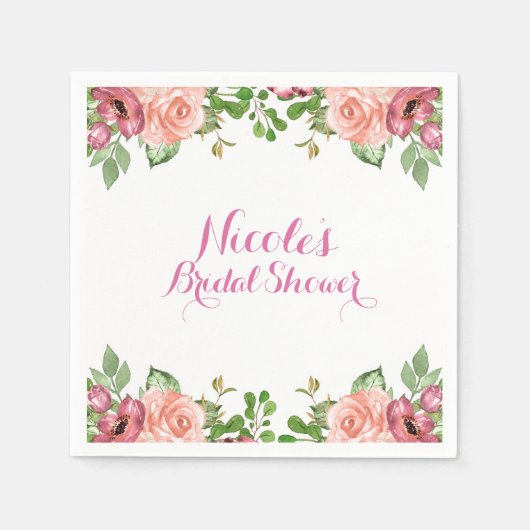Serviette En Papier Fleurs rose Marsala Fête des mariées florale Éléga (Devant)
