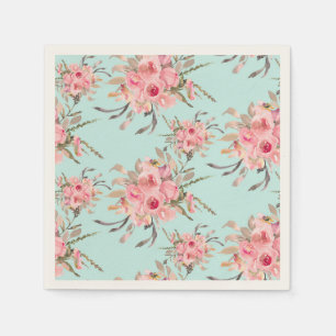 Serviette En Papier Fleurs rose pâle sur bleu clair