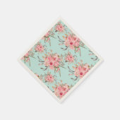 Serviette En Papier Fleurs rose pâle sur bleu clair (Coin)