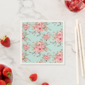 Serviette En Papier Fleurs rose pâle sur bleu clair (En situation)