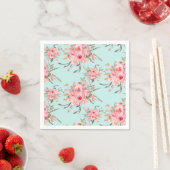 Serviette En Papier Fleurs rose pâle sur bleu clair (En situation)