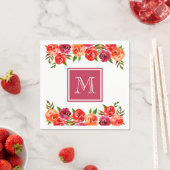 Serviette En Papier Fleurs rose rouge orange Monogrammées (En situation)