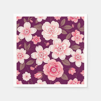 Serviette En Papier Fleurs rose vif motif sur violet