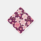 Serviette En Papier Fleurs rose vif motif sur violet (Coin)
