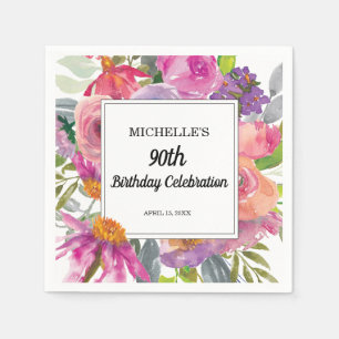 Serviette En Papier Fleurs rose violet pour les 90 ans d'une femme