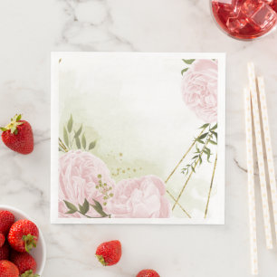 Serviette En Papier Fleurs roses boho feuilles vertes botanique