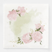 Serviette En Papier Fleurs roses boho feuilles vertes botanique  (Devant)
