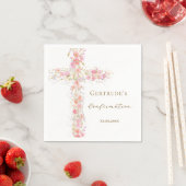 Serviette En Papier fleurs roses de confirmation croix (En situation)