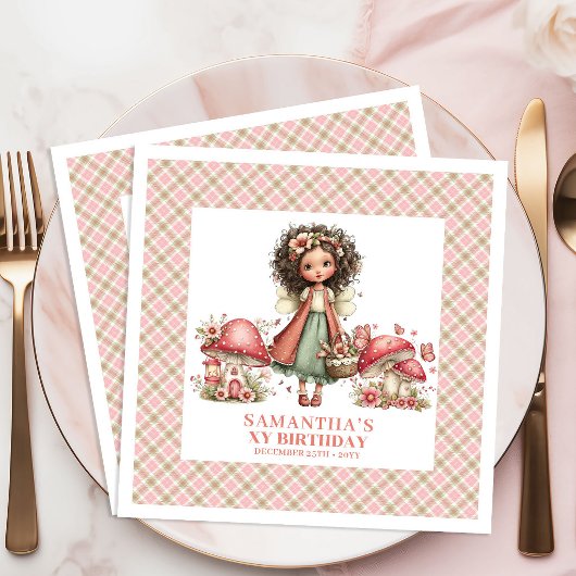 Serviette En Papier Fleurs roses de fée capricieuse fête avec nom pers