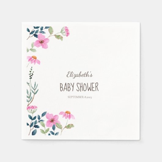 Serviette En Papier Fleurs Roses de Jardin (Devant)