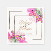 Serviette En Papier Fleurs roses/Doré (Devant)