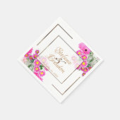 Serviette En Papier Fleurs roses/Doré (Coin)