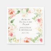 Serviette En Papier Fleurs roses douces verdure Mariage inspirant (Devant)