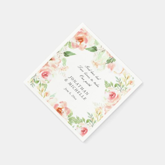 Serviette En Papier Fleurs roses douces verdure Mariage inspirant (Coin)