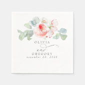 Serviette En Papier Fleurs roses Élégant Mariage romantique (Devant)