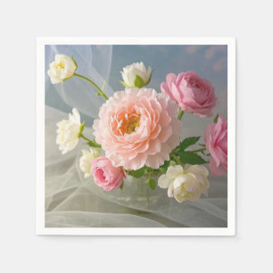 Serviette En Papier Fleurs Roses Élégantes et Délicatement Intemporell