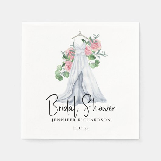 Serviette En Papier Fleurs roses élégantes et verdure - douche nuptial (Devant)