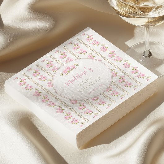 Serviette En Papier Fleurs roses élégantes vintage