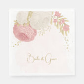 Serviette En Papier Fleurs roses et blanches romantiques or (Devant)