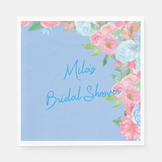 Serviette En Papier fleurs roses et bleues (Devant)
