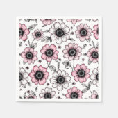Serviette En Papier Fleurs roses et dessin feuille (Devant)