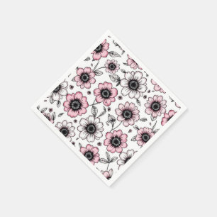 Serviette En Papier Fleurs roses et dessin feuille