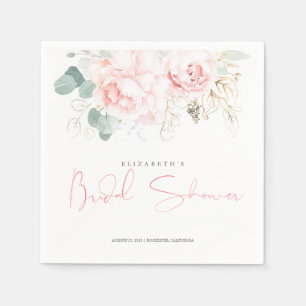 Serviette En Papier Fleurs roses et Fête des mariées de verdure or